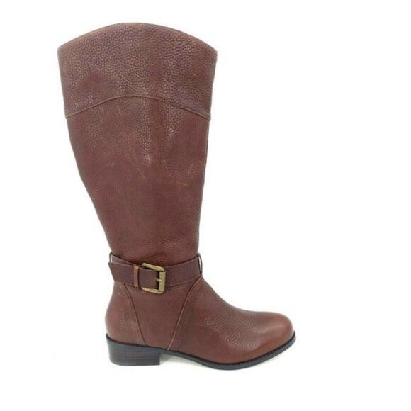 Lands' End Tall Boots Size Cognac Brown Pebbled Leather Riding Zip Size 7.5 Work - Picture 1 of 10